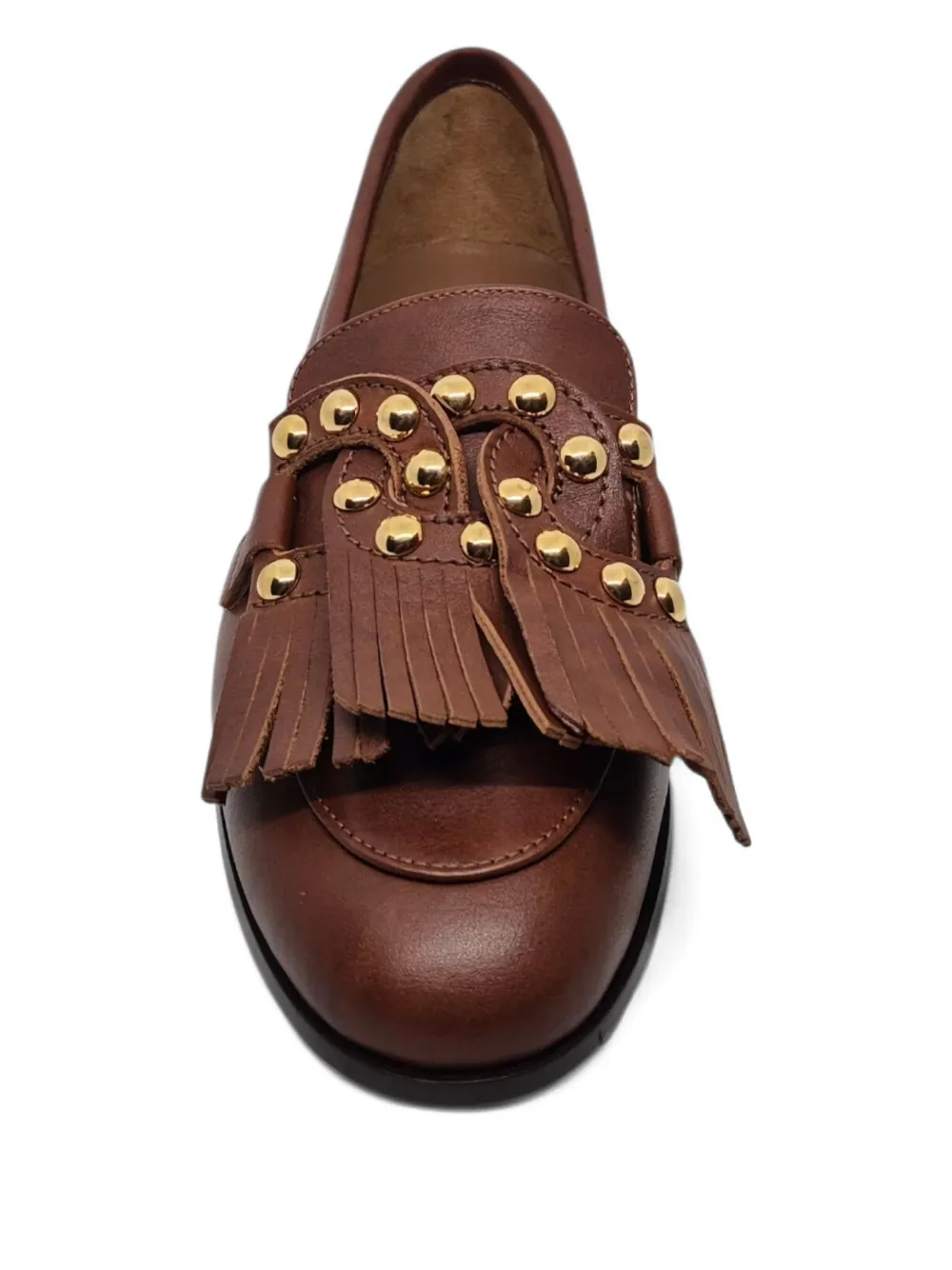 Casadei fringe-embellished studded loafers Brown