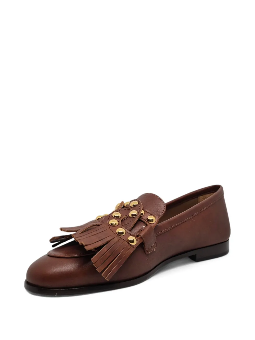 Casadei fringe-embellished studded loafers Brown