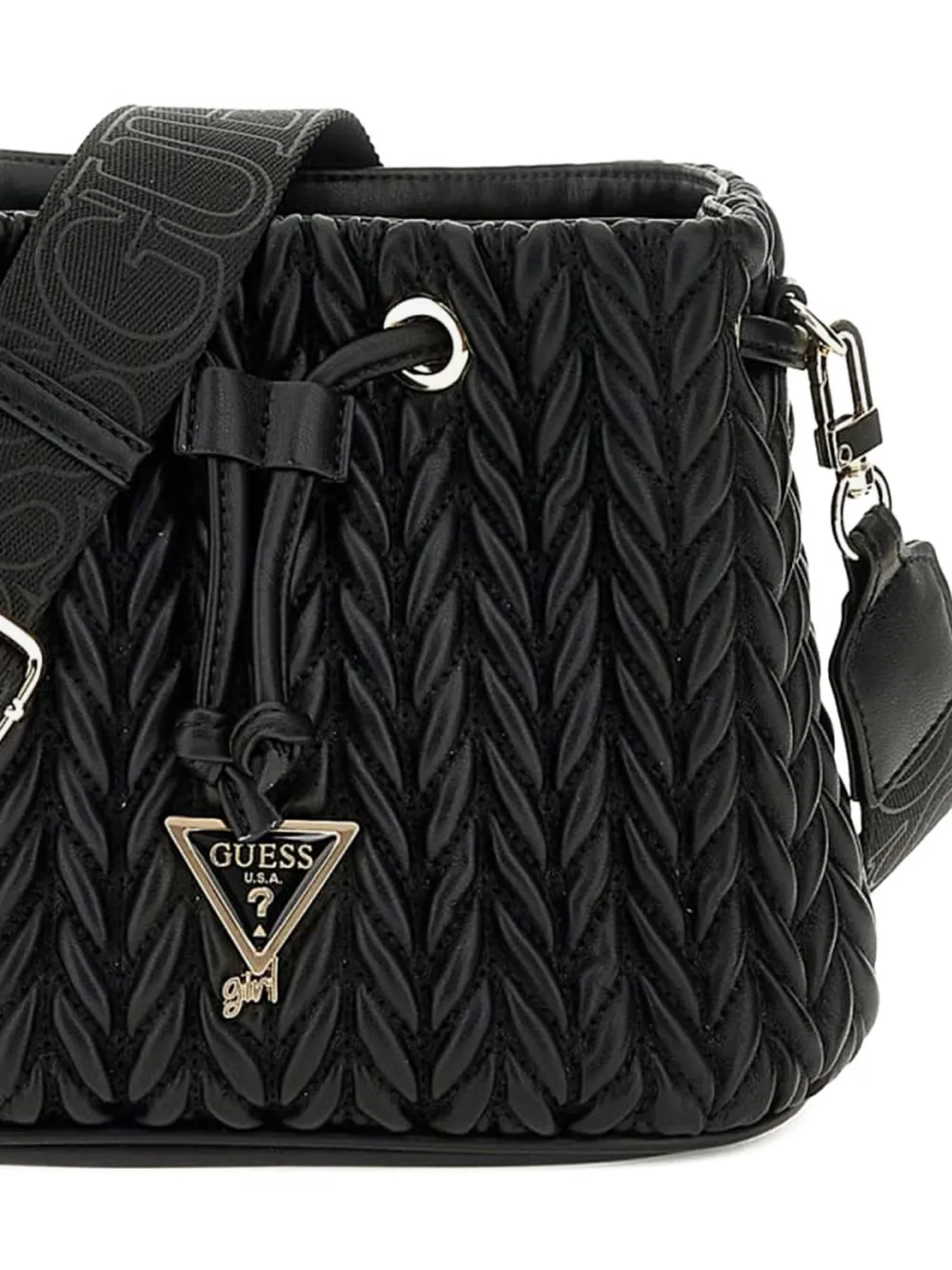 Guess Braided-effect Drawstring Bucket Bag In Black