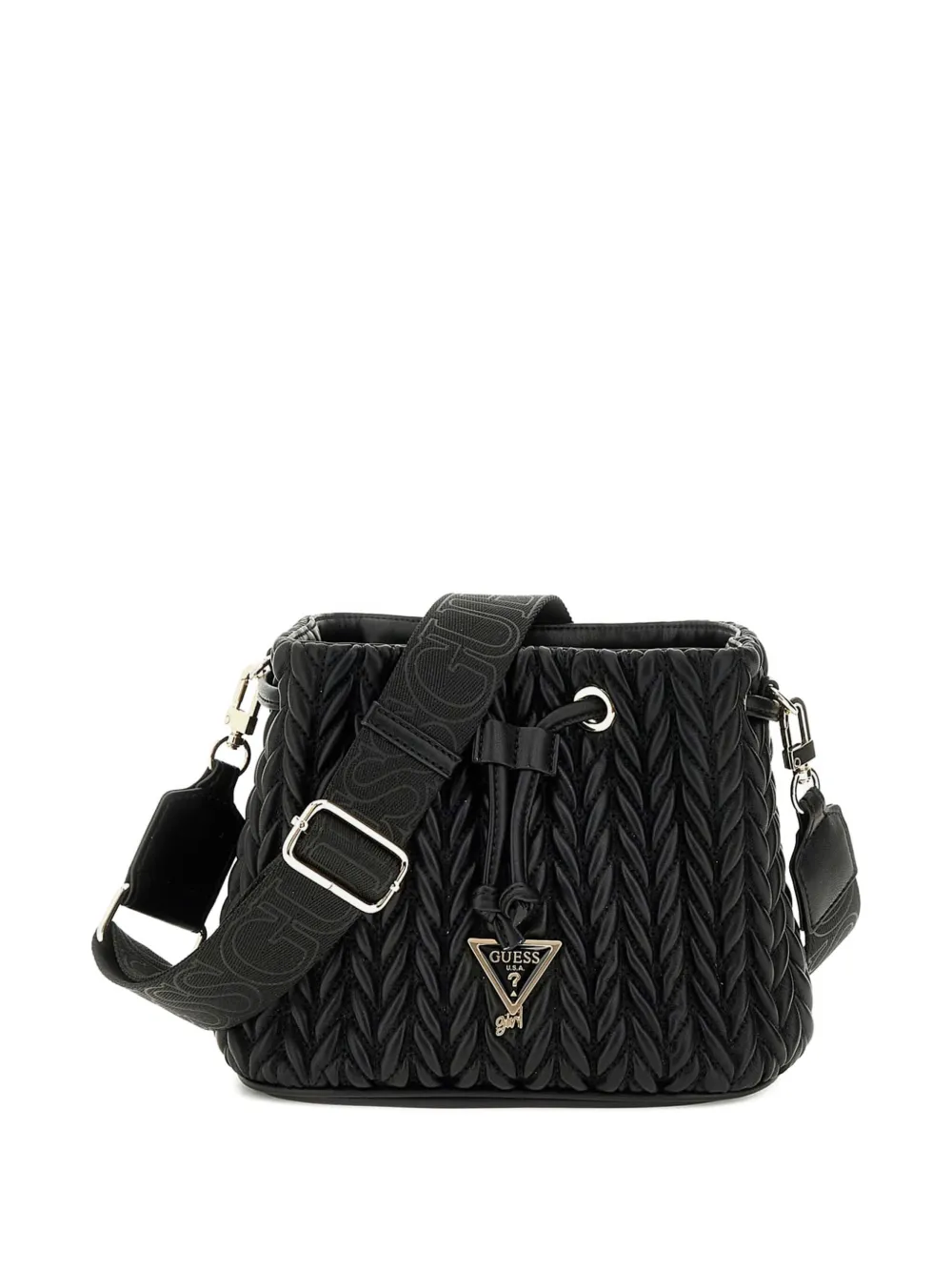 Guess Braided-effect Drawstring Bucket Bag In Black