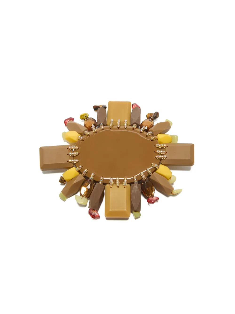MALIPARMI beaded-embellishment round-frame brooch - Bruin