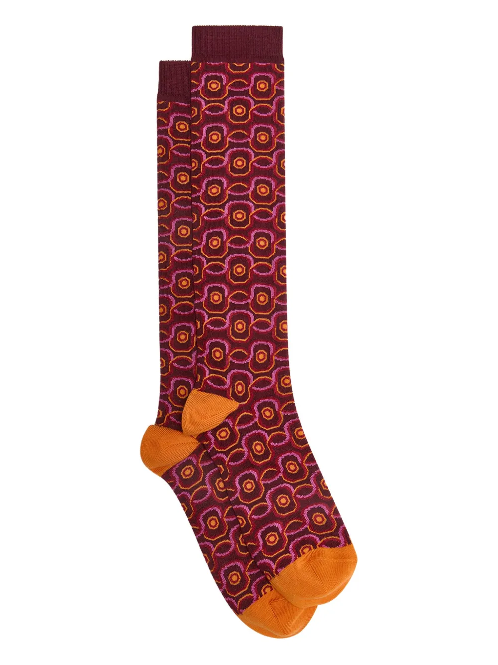 MALIPARMI geometric-pattern knee-high socks - ブラウン MALIPARMI geometric-pattern knee-high socks - ブラウン