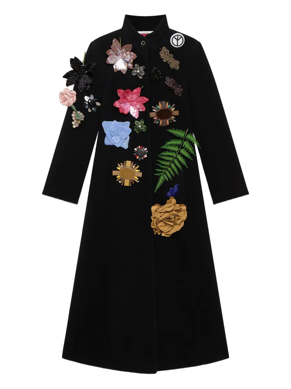 MALIPARMI Cappotto con decorazione a fiori - Nero