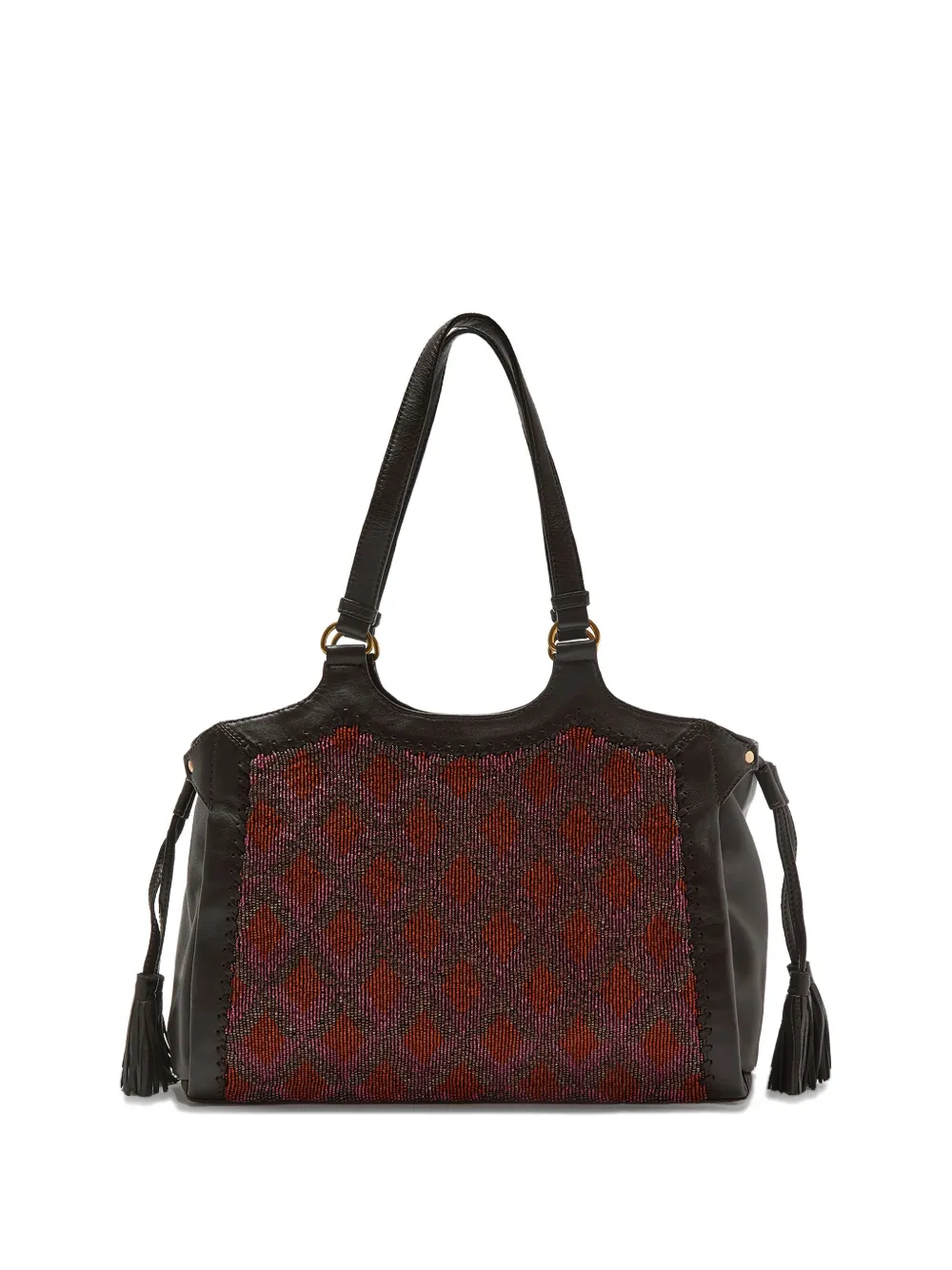 MALIPARMI Schoudertas met kwastje en kralen - Zwart