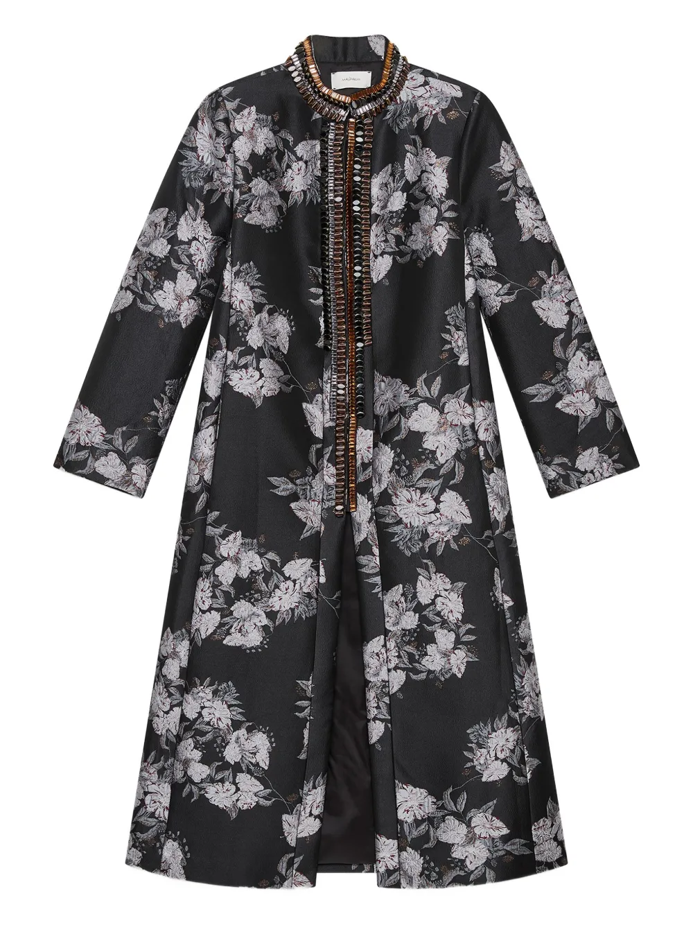 MALIPARMI floral-print crystal-embellished coat | Black | Image 1