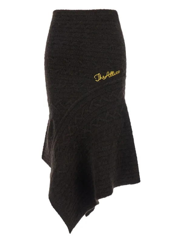The Attico Cable-knit Asymmetric Skirt in Brown