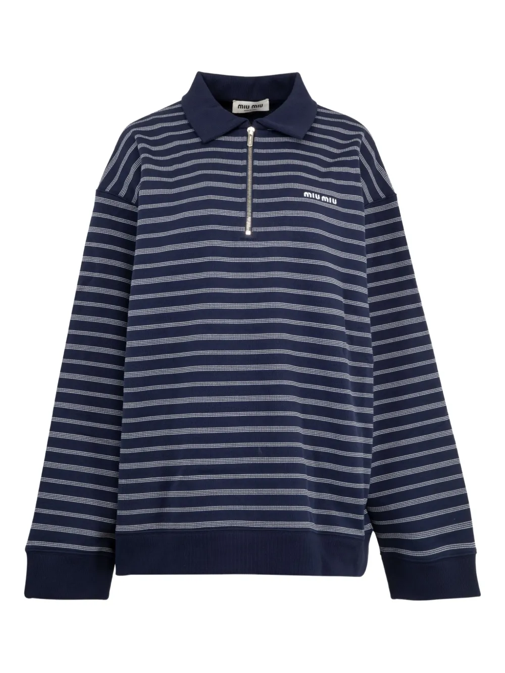 Miu Miu Striped Polo-neck Sweatshirt In Blue