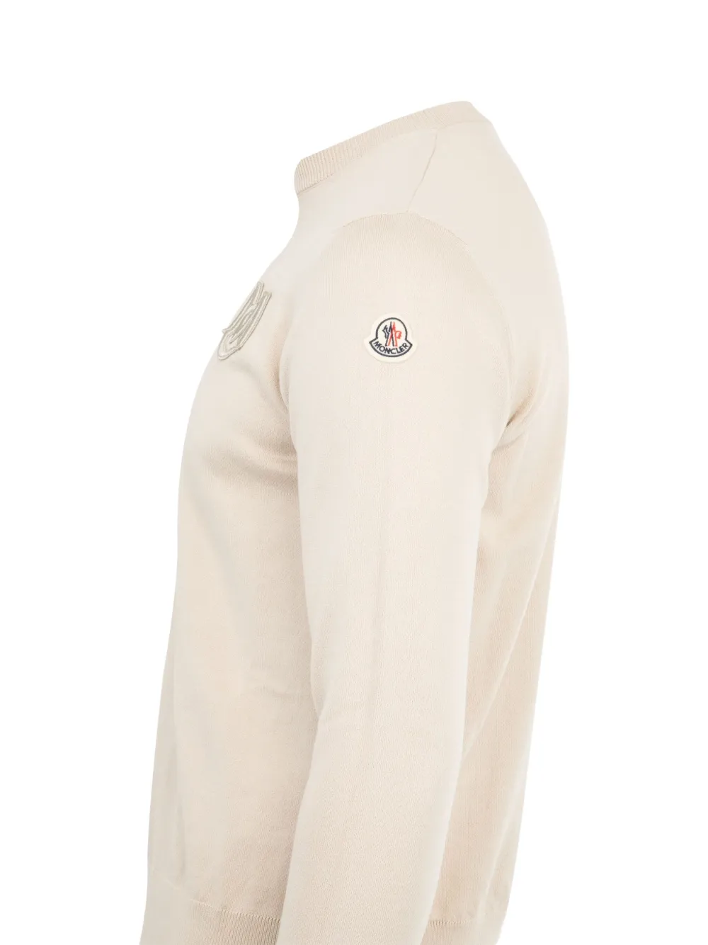 Moncler Embroidered Monogram Cotton Sweater In Neutral