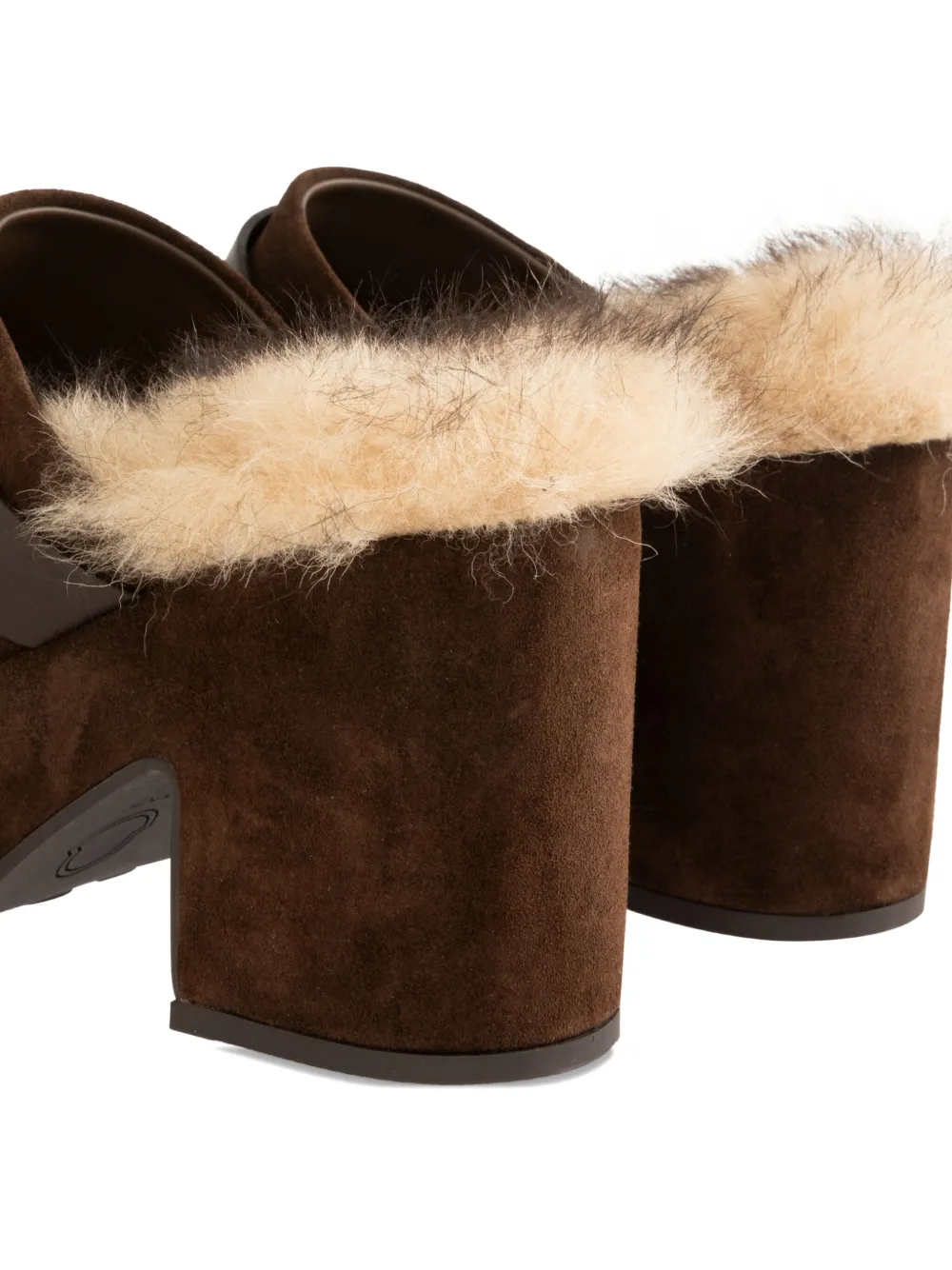 Moncler 90 mm Amalia muiltjes met imitatiebont Bruin