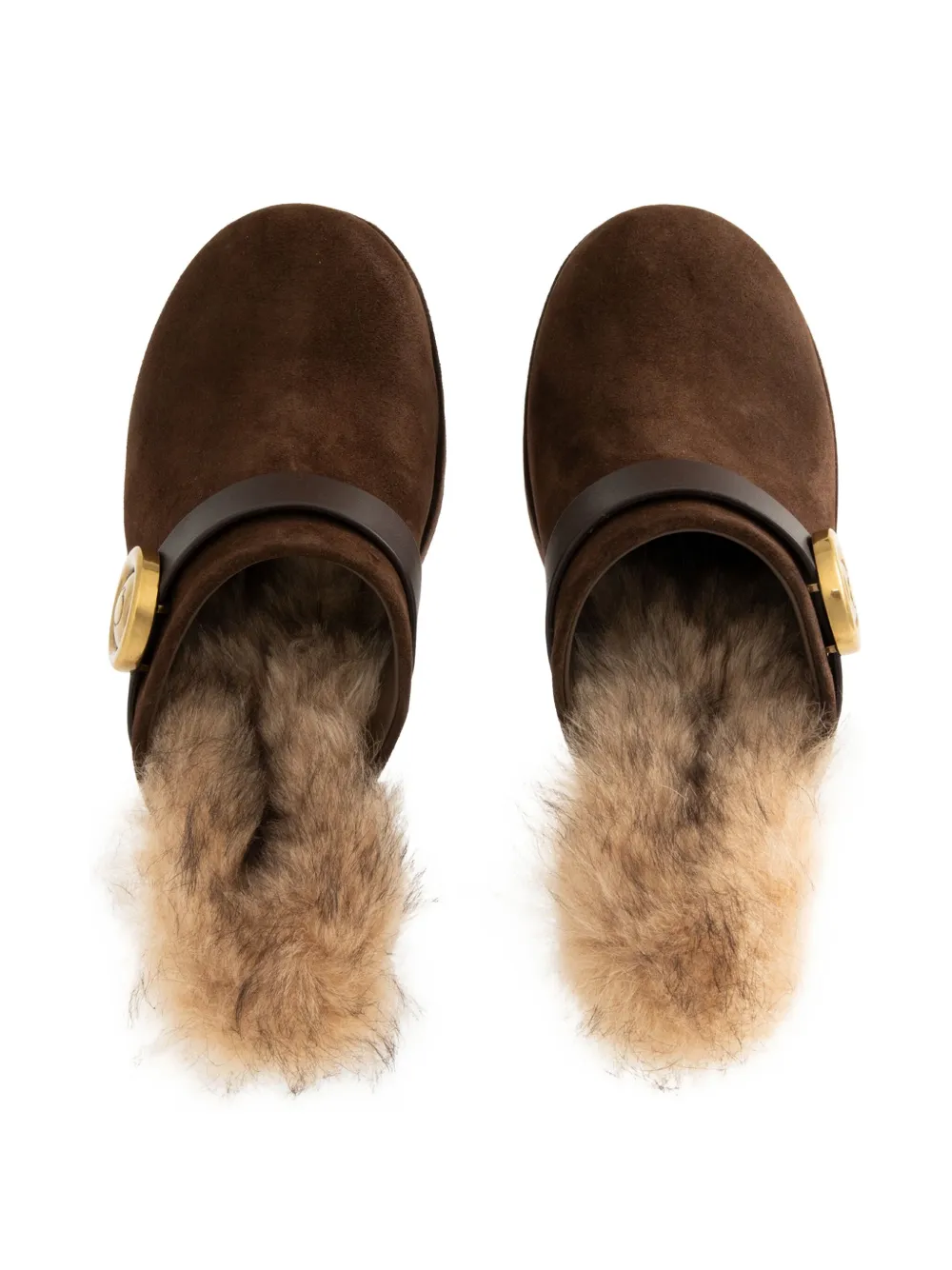 Moncler 90 mm Amalia muiltjes met imitatiebont Bruin