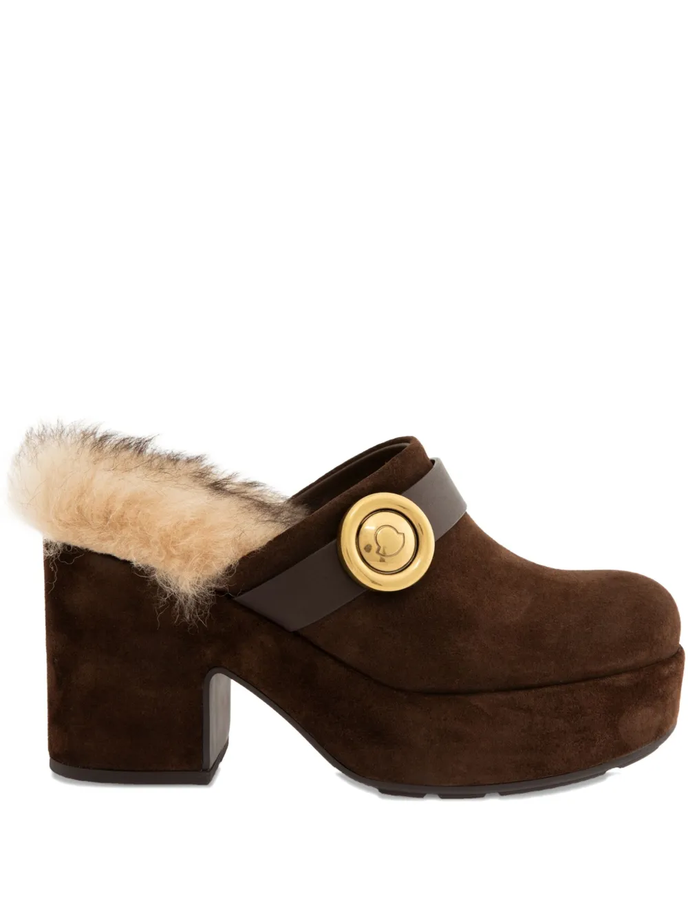 Moncler 90mm Amalia Faux Fur-trim Mules In Brown