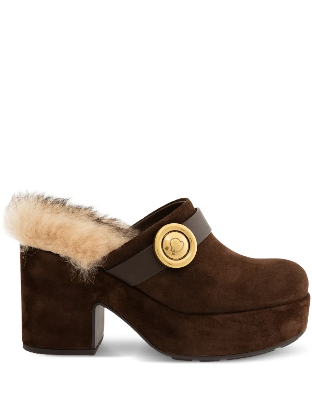 Moncler 90mm Amalia faux fur-trim mules | Brown | Image 1