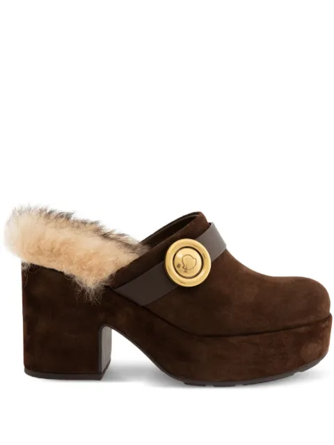 Moncler 90mm Amalia faux fur-trim mules