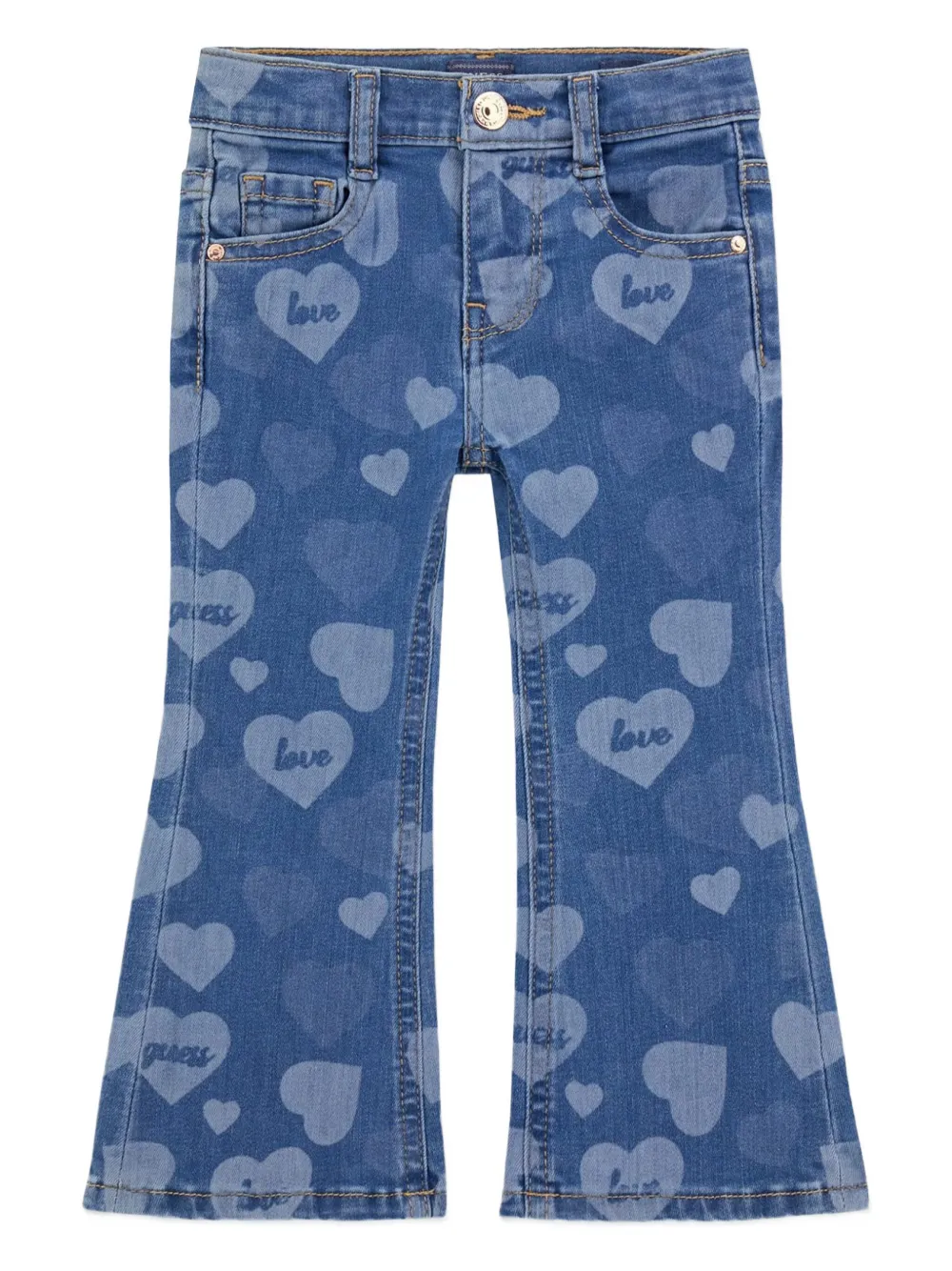 Guess kids Flared jeans met hartprint Blauw