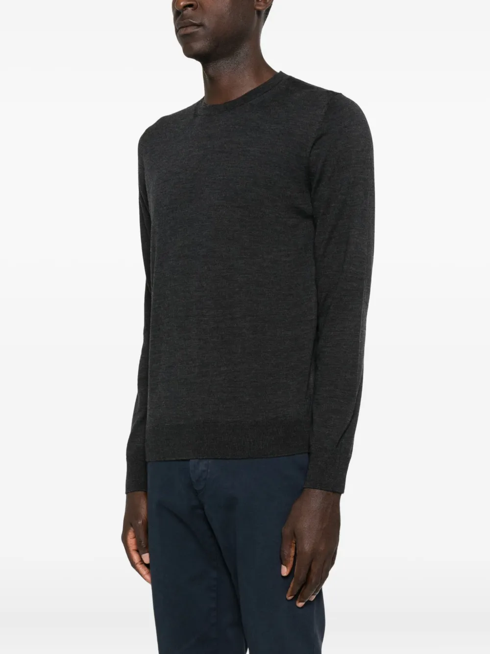 Alpha Studio Merino Crew-neck Sweater In Gray