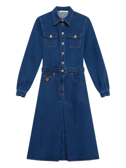 MALIPARMI vestido midi de mezclilla con cinturón trenzado