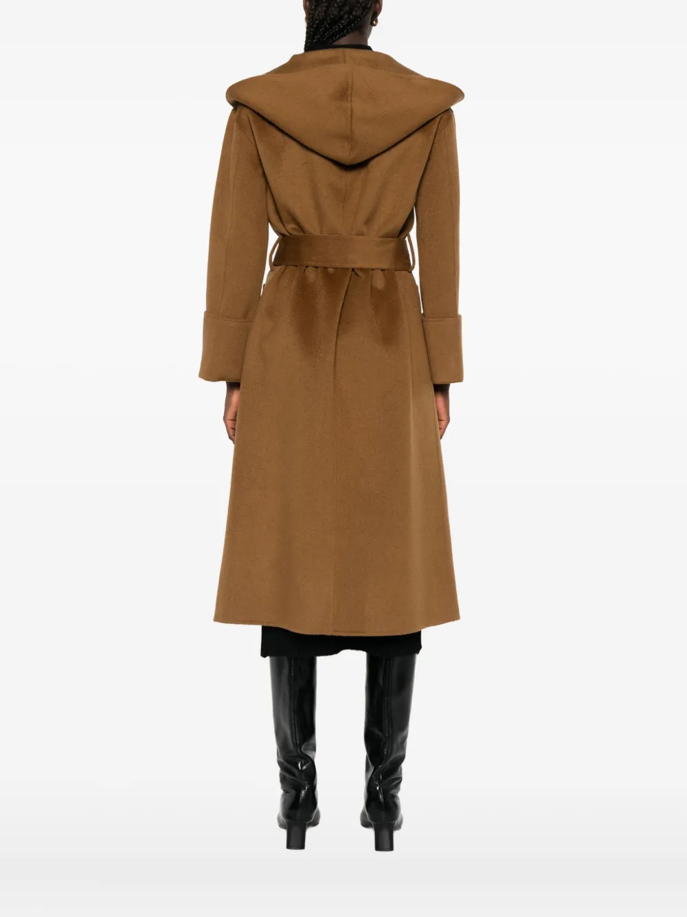 Alpha Studio Hooded Belted Coat In Brown