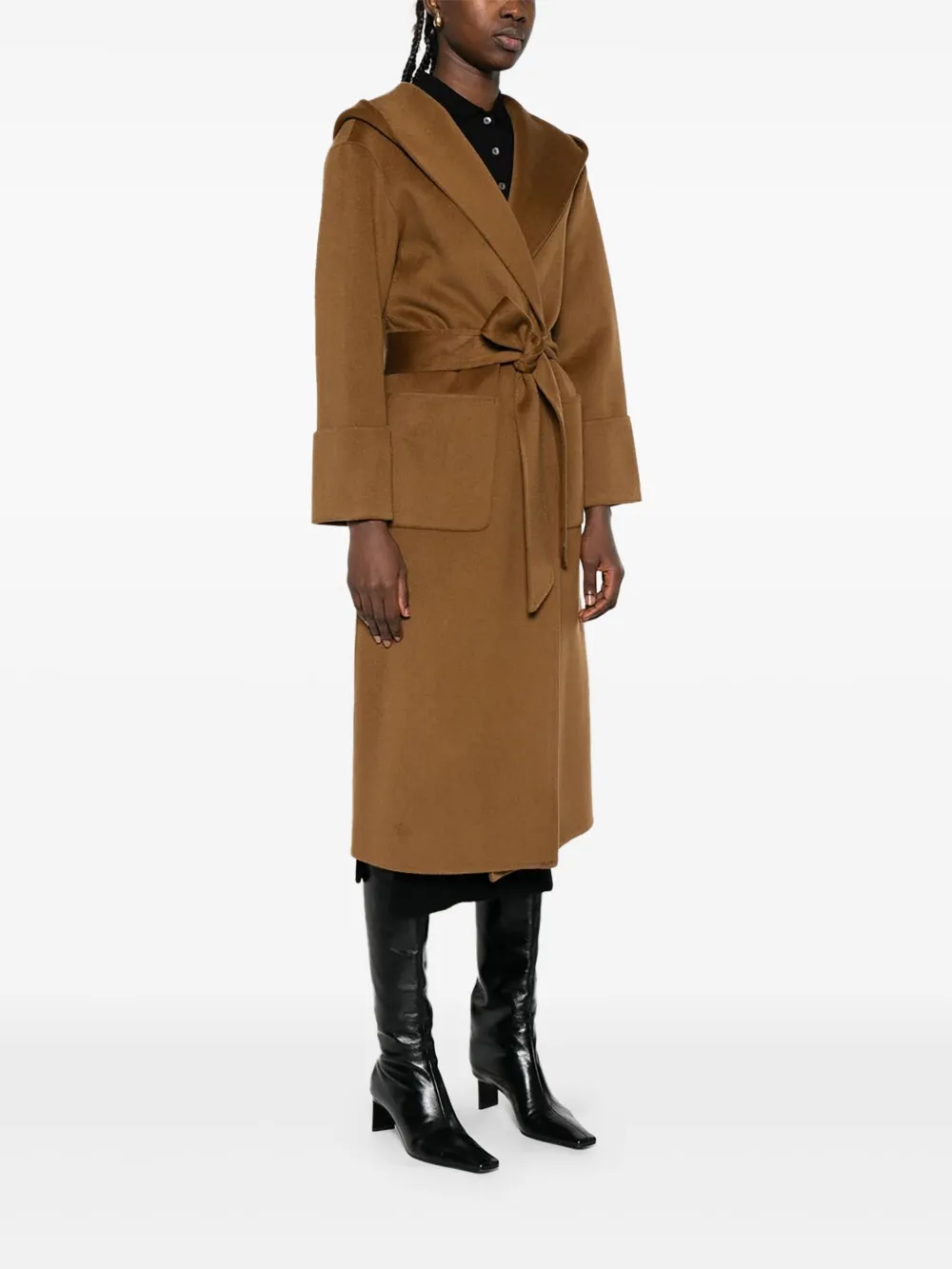 Alpha Studio Hooded Belted Coat In Brown