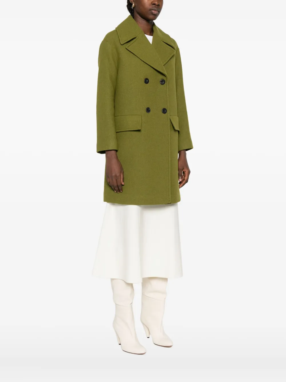 Alpha Studio Double-breasted Coat In Green