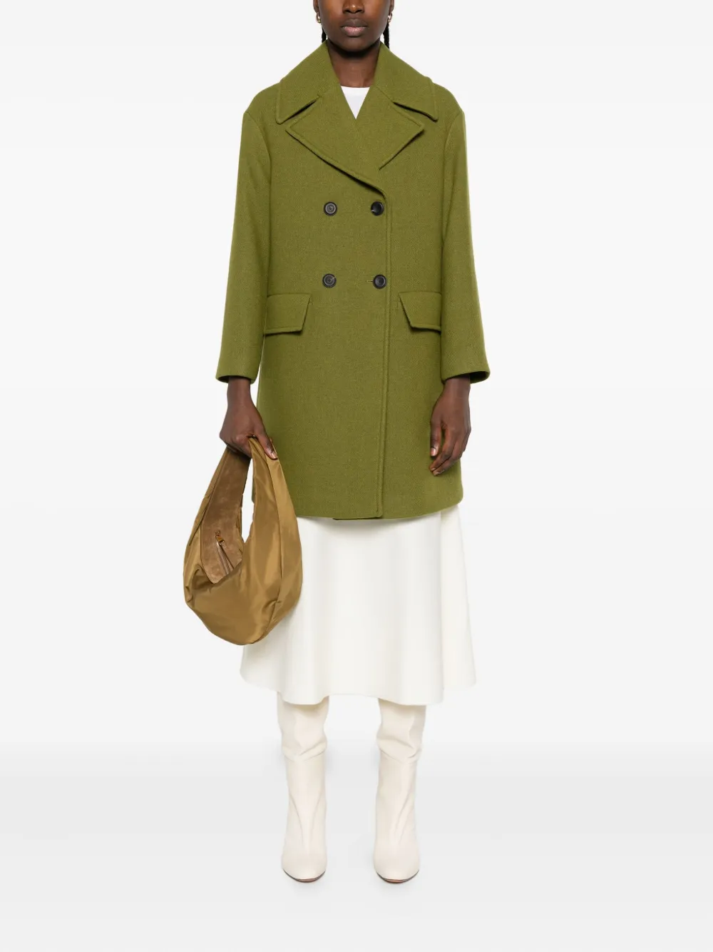 Alpha Studio Double-breasted Coat In Green