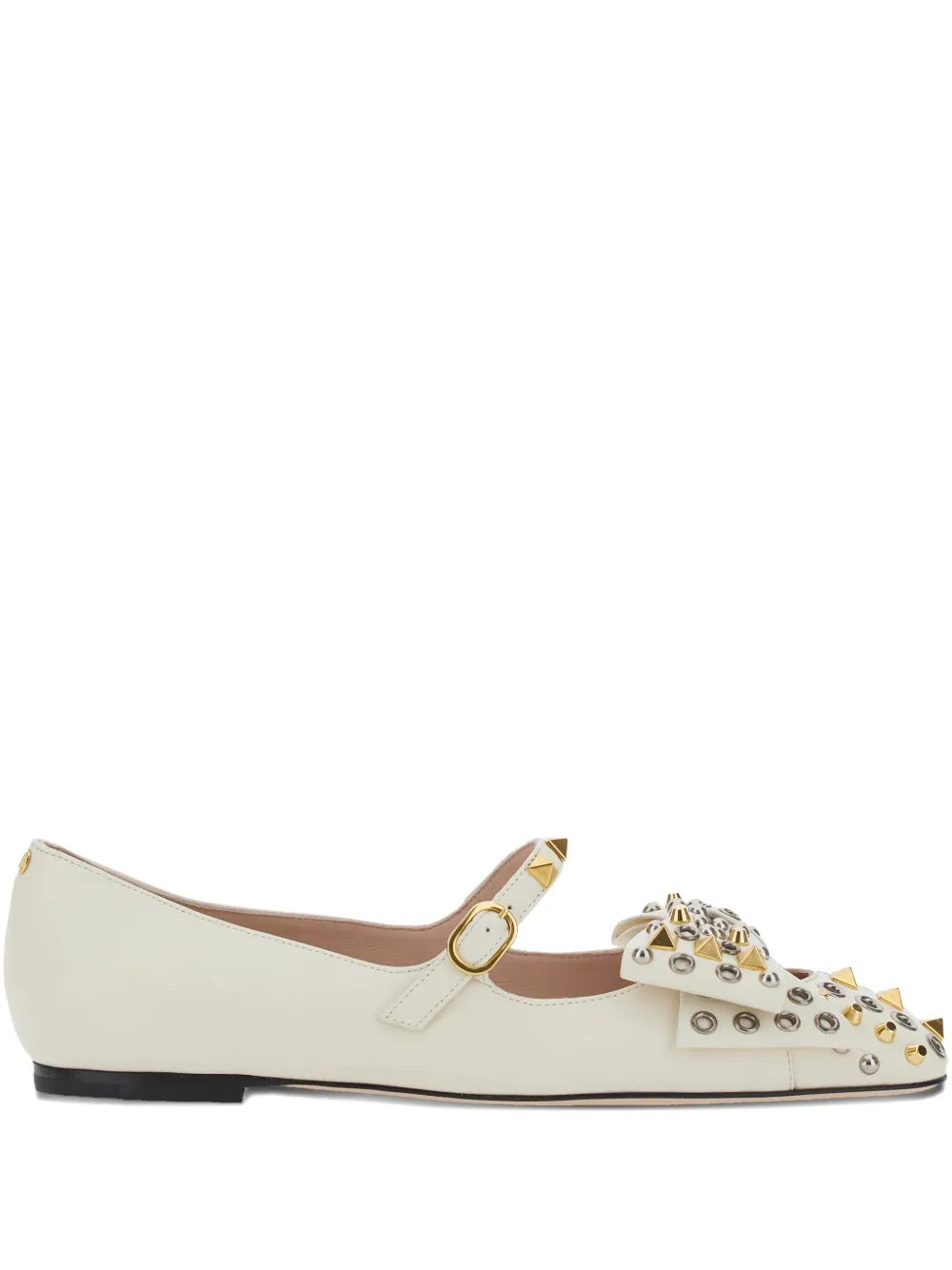 Valentino Garavani Stud-embellishments Leather Ballet Flats In White
