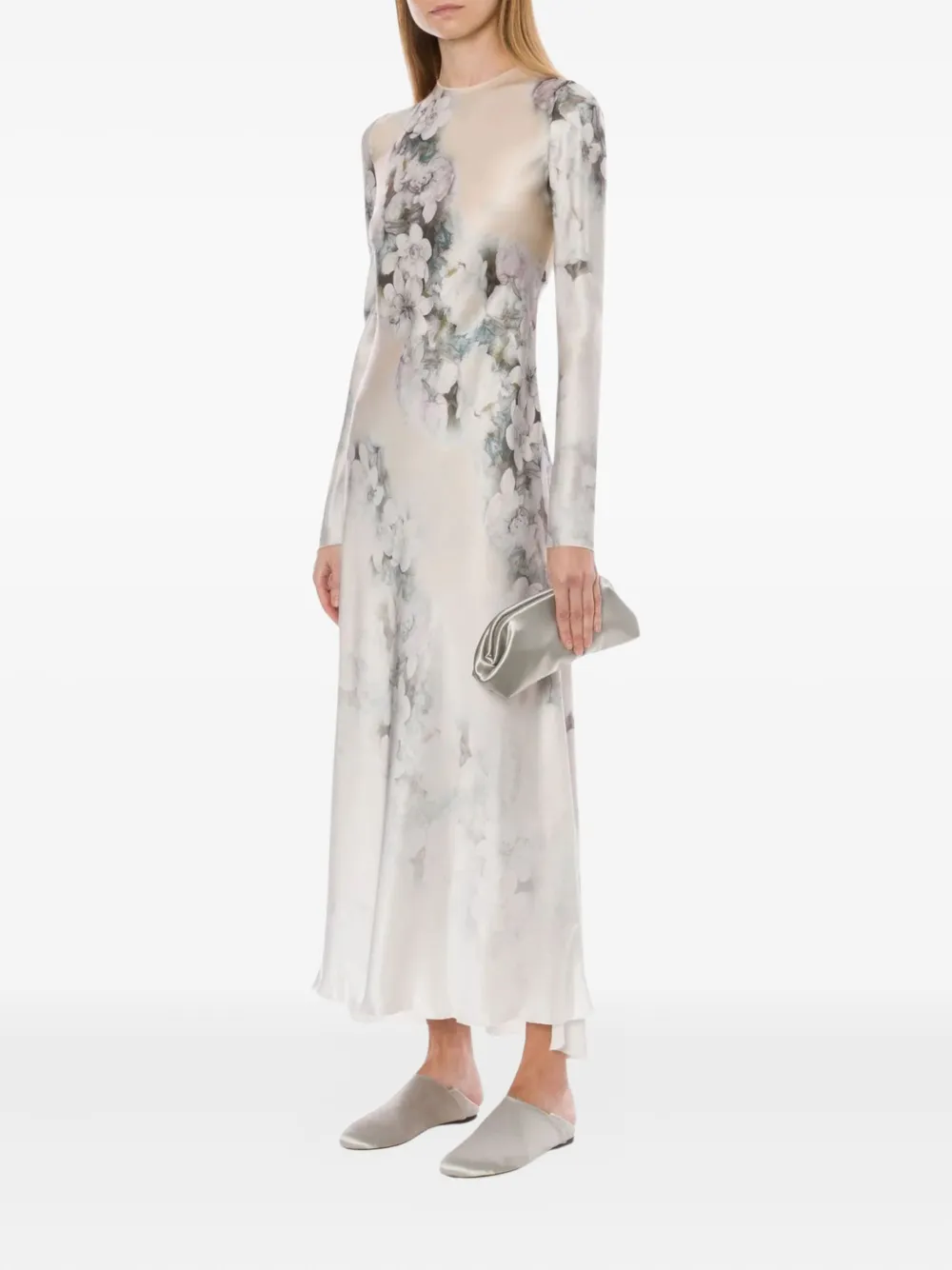 Alberta Ferretti floral-print long-sleeve maxi dress - Beige
