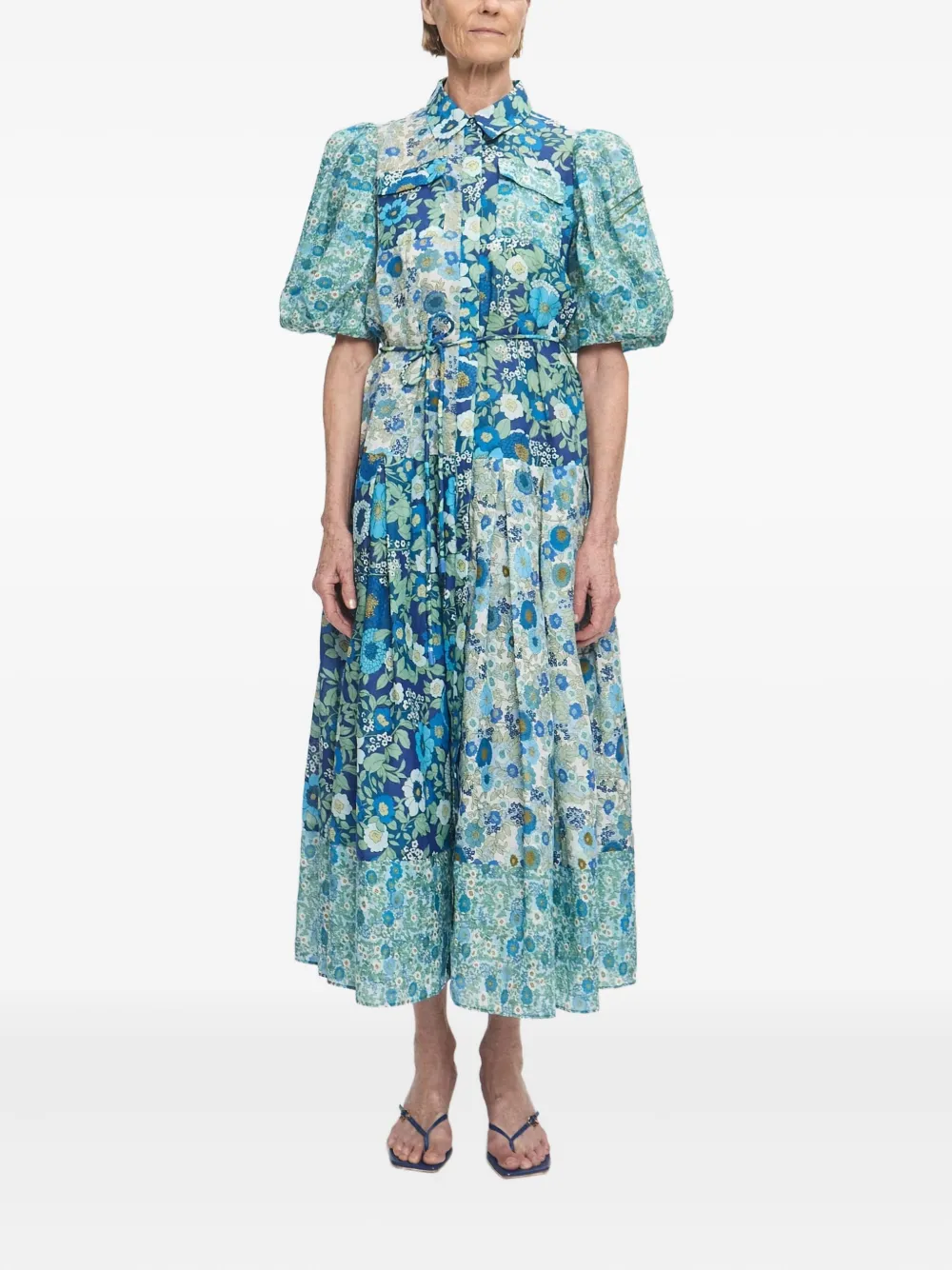 ALEMAIS puff-sleeve floral maxi dress - Blauw