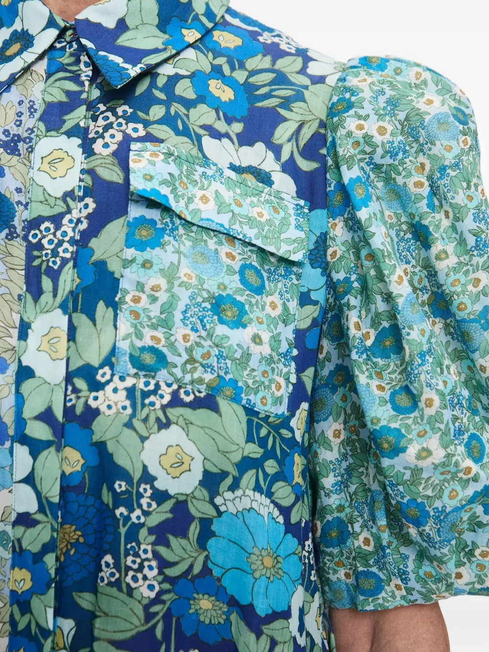 ALEMAIS Maxi-jurk met pofmouwen en bloemen Blauw
