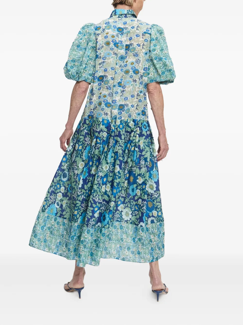 ALEMAIS Maxi-jurk met pofmouwen en bloemen Blauw