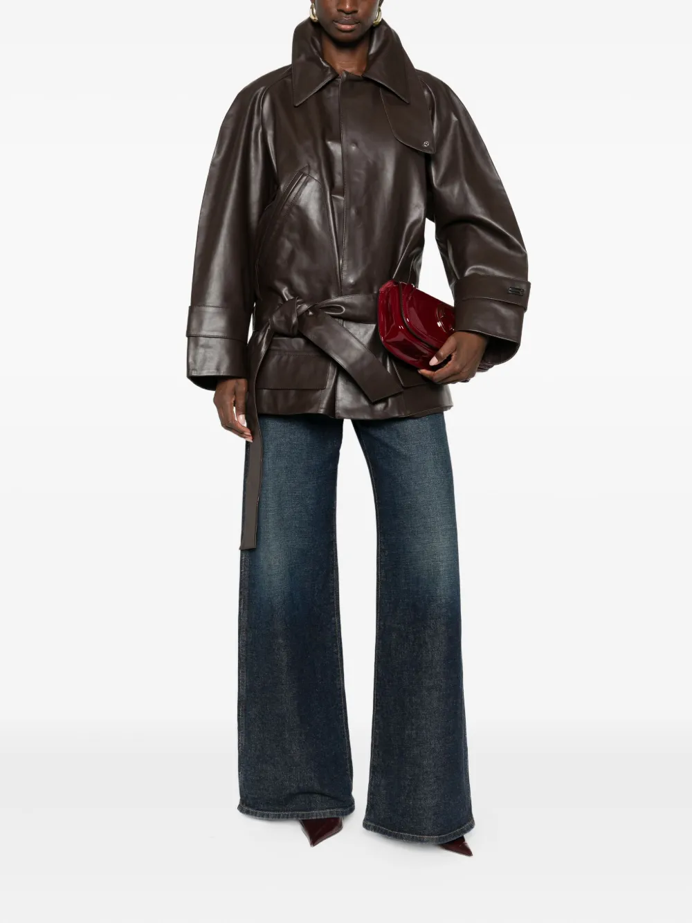 Victoria Beckham belted leather coat - Bruin