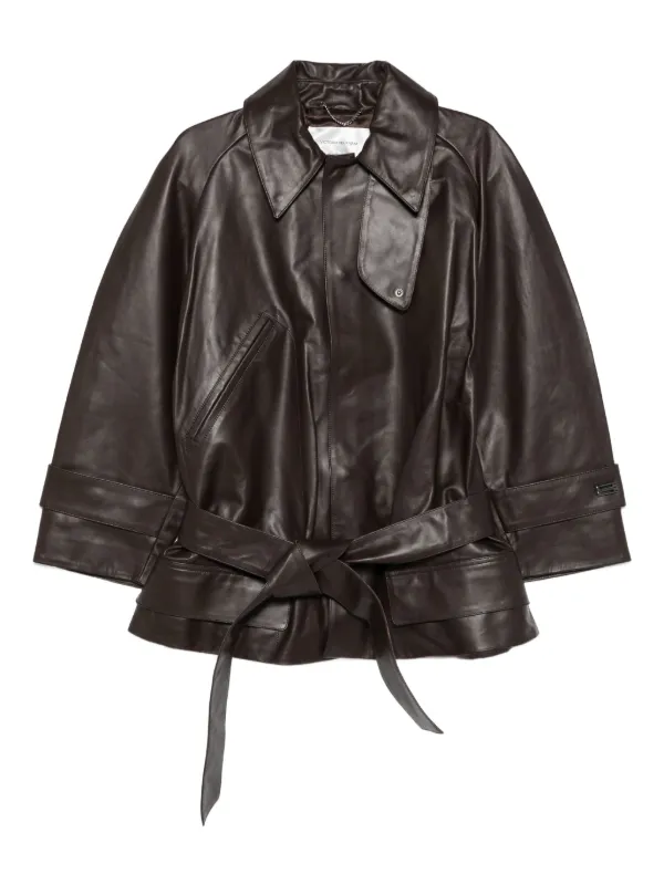 Victoria Beckham Belted Leather Coat in Brown