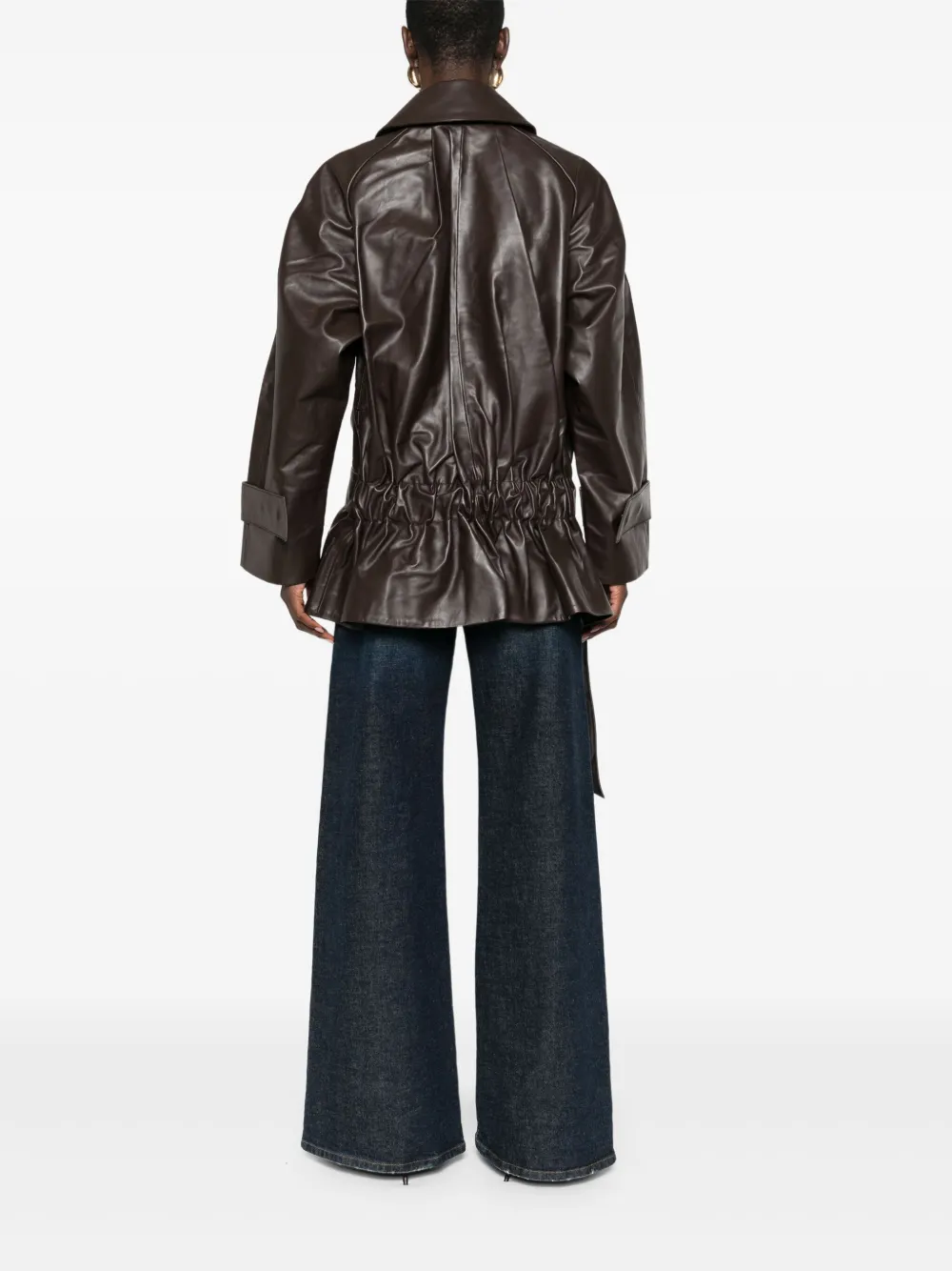 Victoria Beckham Leren jas met ceintuur Bruin