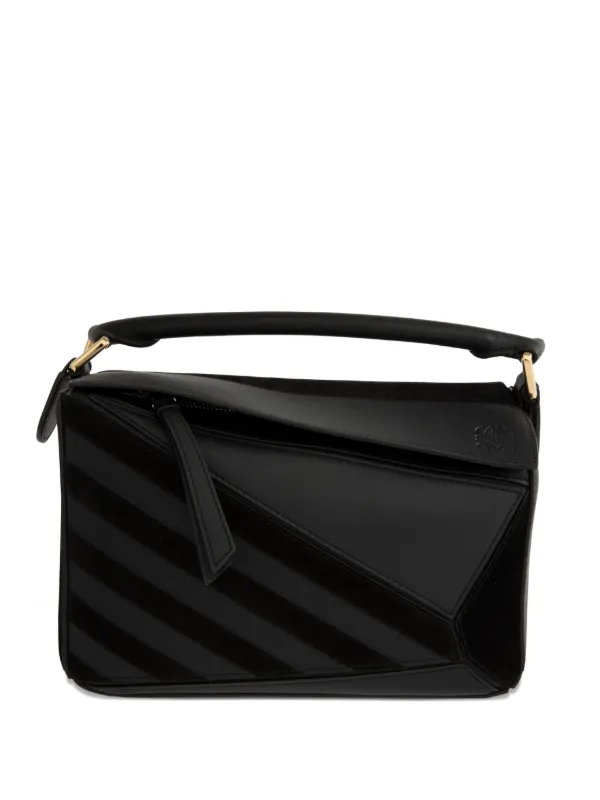 Loewe Puzzle Suede Clutch Bag in Black