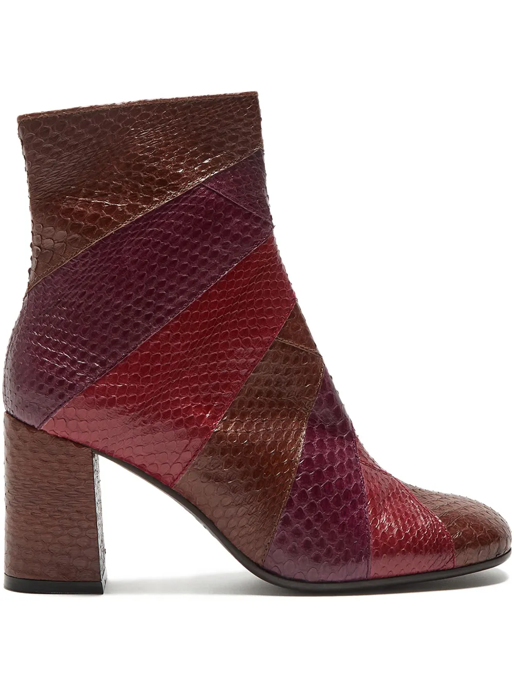 Maliparmi Patchwork Block-heel Leather Boots In Burgundy