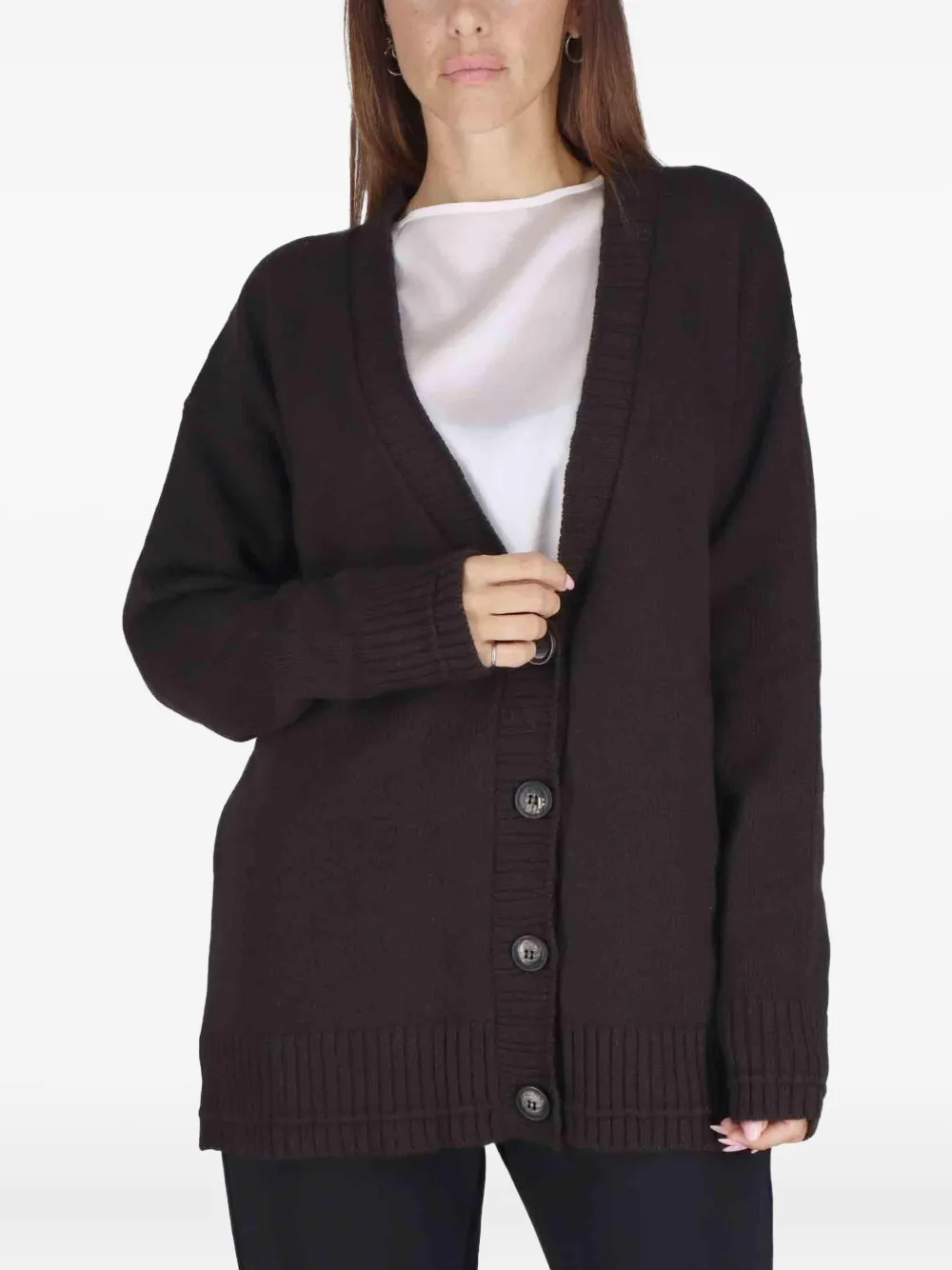 Maliparmi Button V-neck Cardigan In Brown