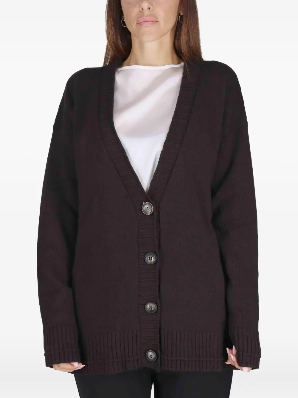 Maliparmi Button V-neck Cardigan In Brown
