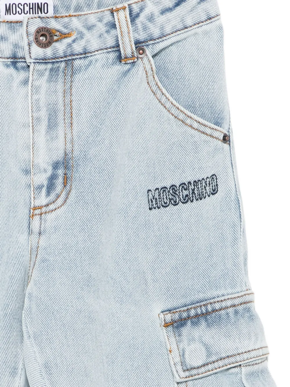 Moschino Kids Cargo jeans met borduurwerk Blauw