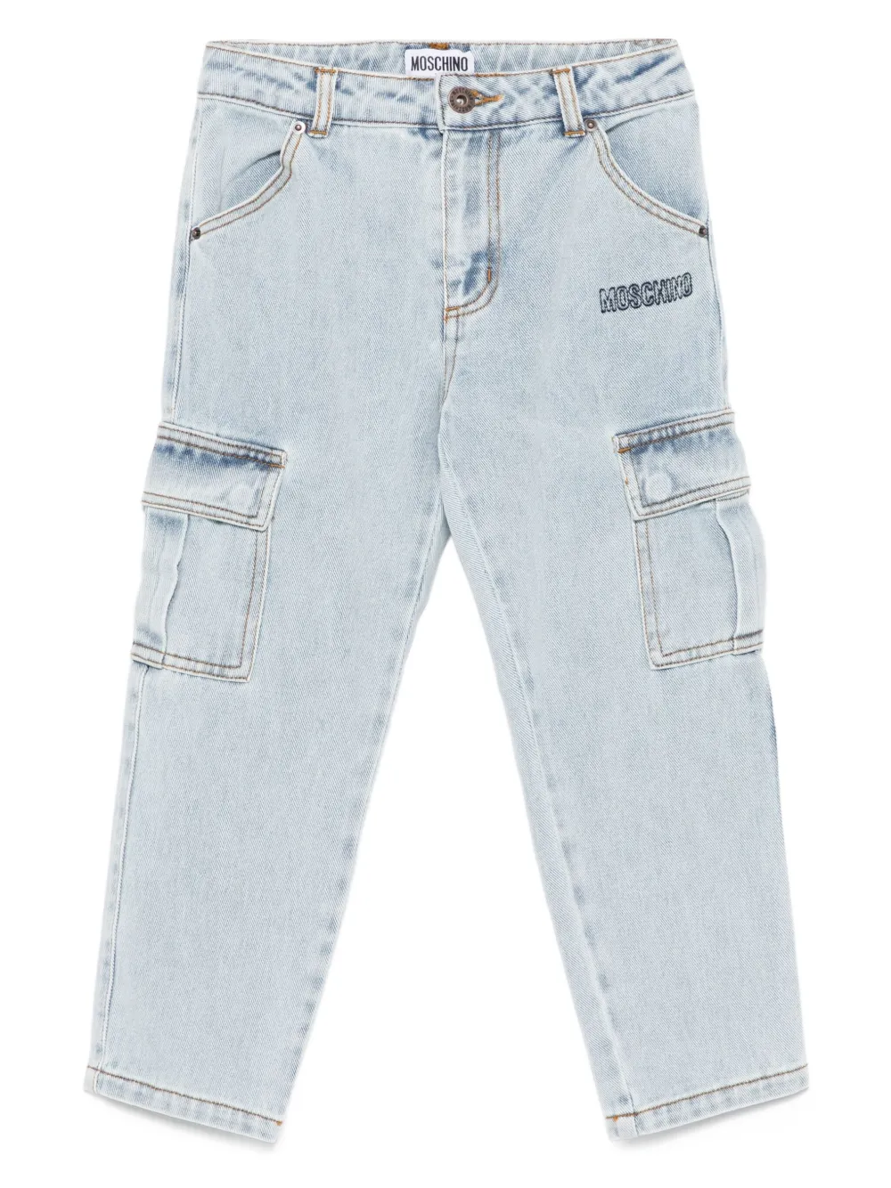 Moschino Kids Cargo jeans met borduurwerk Blauw