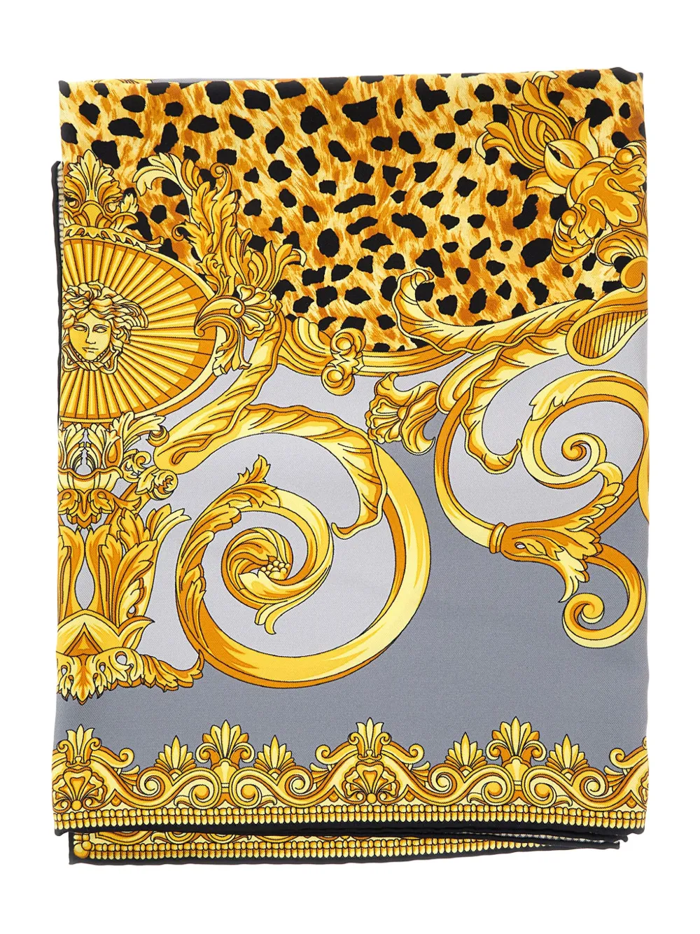 Versace baroque-cheetah print silk scarf - Geel