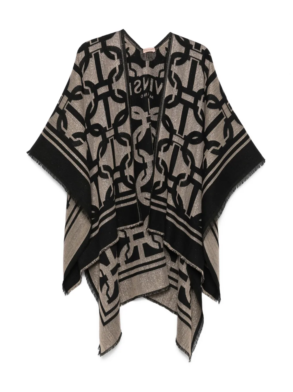 Twinset Geometric-pattern Fringed Poncho In Black
