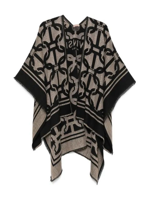 TWINSET geometric-pattern fringed poncho
