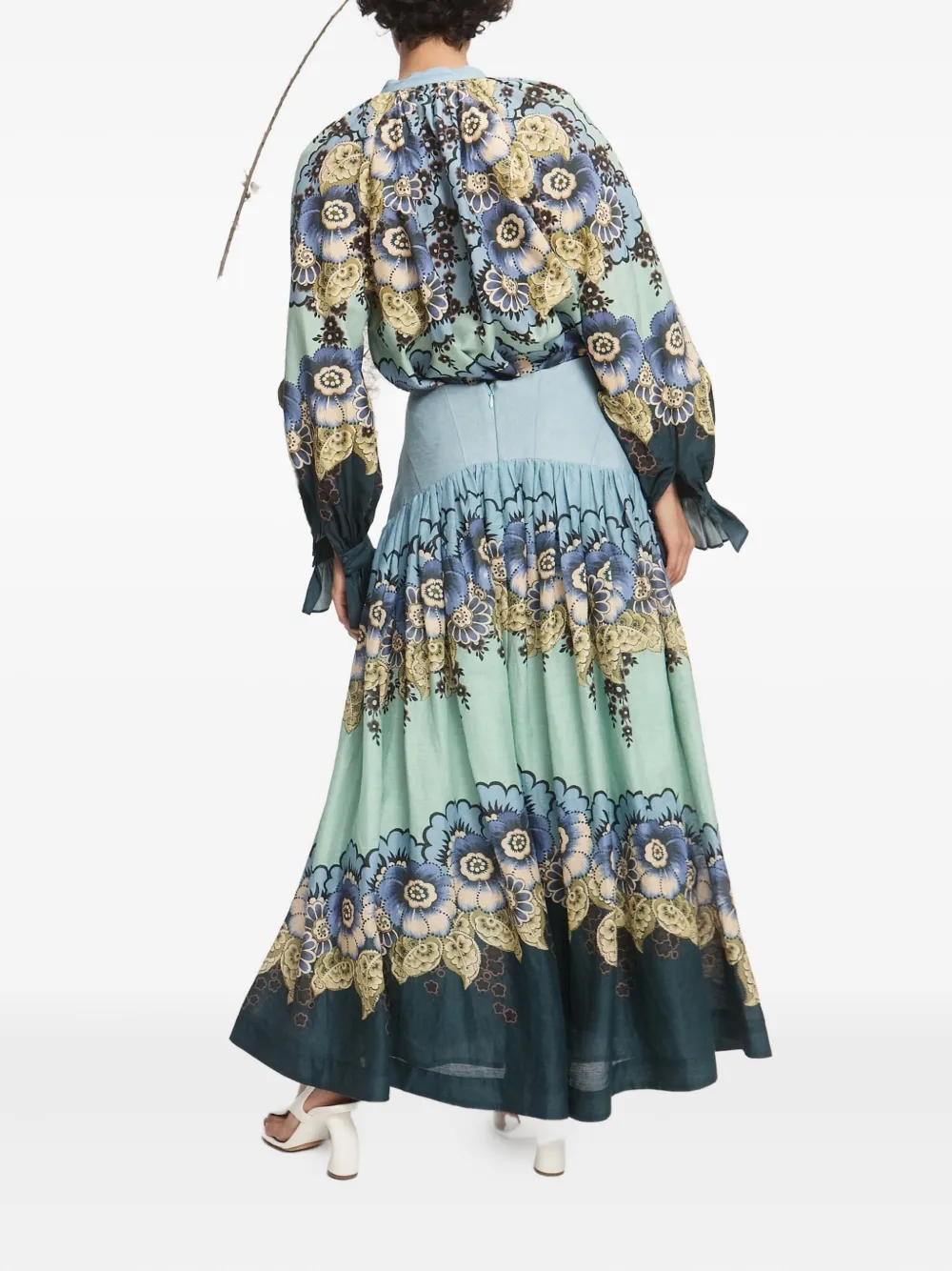 ALEMAIS Madalena floral-print tiered maxi skirt - Blauw