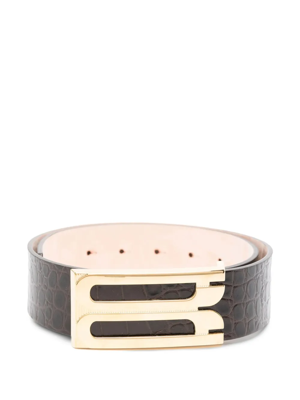 Victoria Beckham Crocodile-embossed Belt In Brown