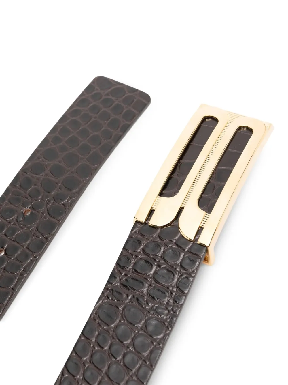 Victoria Beckham Crocodile-embossed Belt In Brown