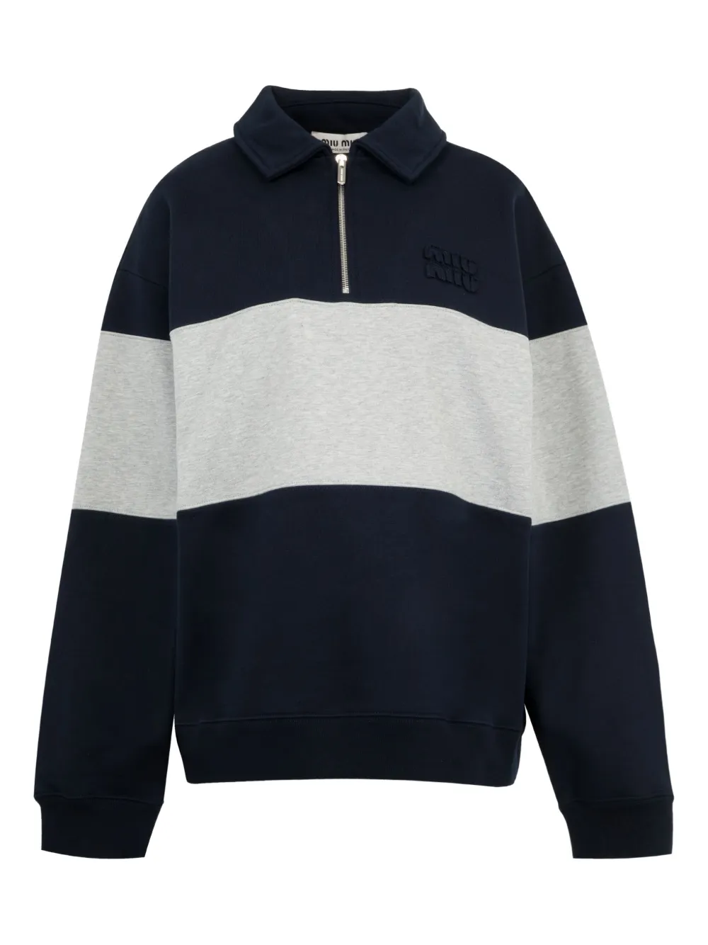 Miu Miu Half-zip Striped Sweatshirt In Blue