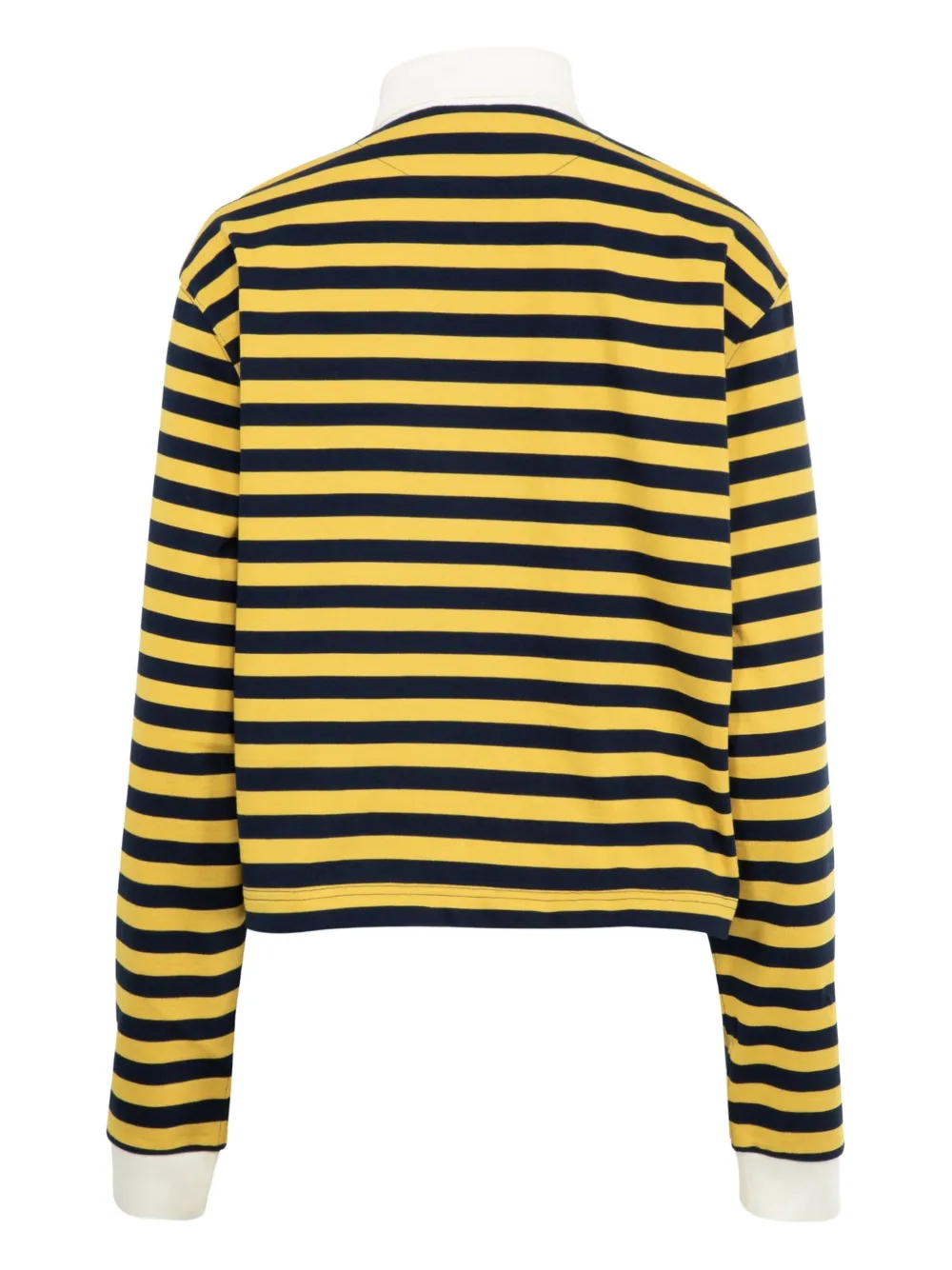 Miu Miu Striped Long-sleeve Polo Top In Yellow