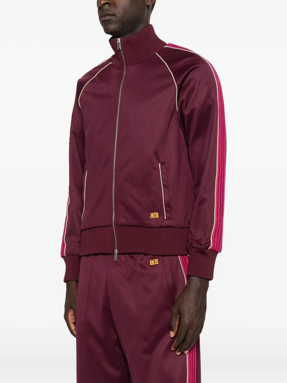 Wales Bonner Logo-embroidered Satin-jersey Track Jacket In Burgundy