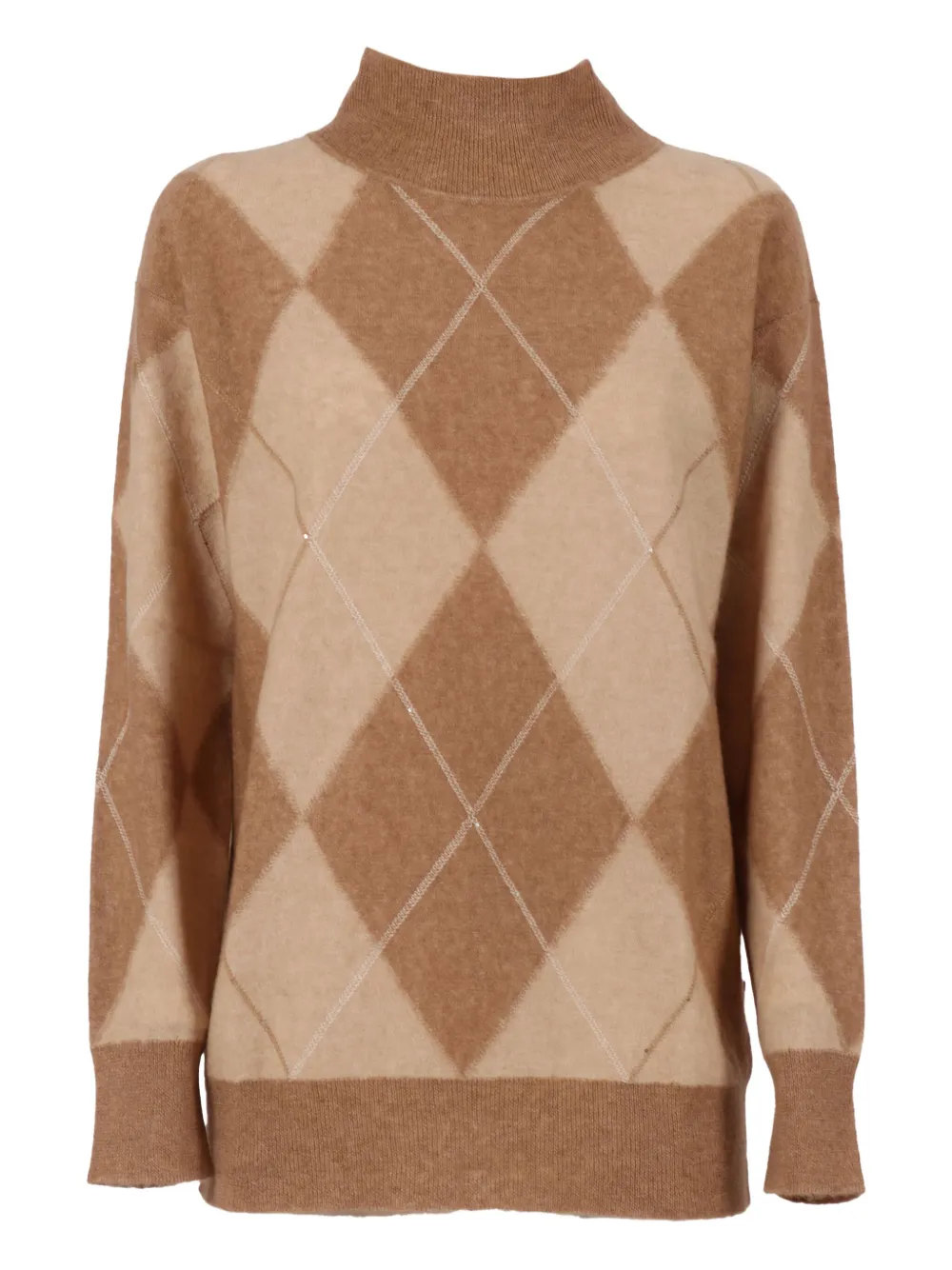Lorena Antoniazzi Argyle-knit Turtleneck Sweater In Brown