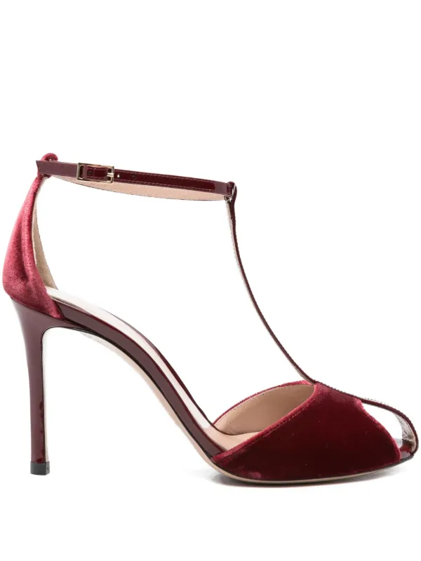 Emporio Armani 95mm Velvet T-bar Heeled Pumps Red