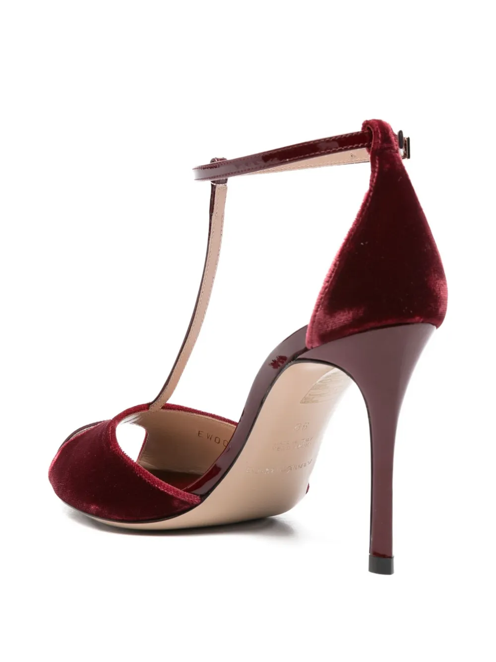 Emporio Armani 95mm velvet T-bar heeled pumps Red